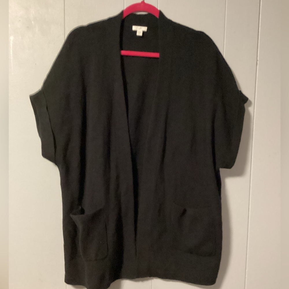 J. Jill Women’s Large Short Sleeve Knit Black Pocket Open Cardigan